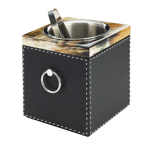 Nives Black Leather & Horn Ice Bucket