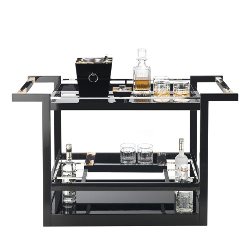 Elia Black Bar Cart with Horn Inlays