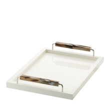 Isacco Rectangular White Tray with Horn Inlays