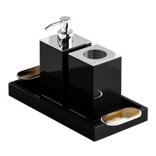 Argentella Black Set of Soap Dispenser and Toothbrush Holder