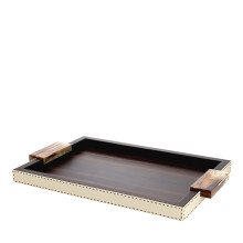 Gioele Ebony & Cream Leather Tray with Horn Handles