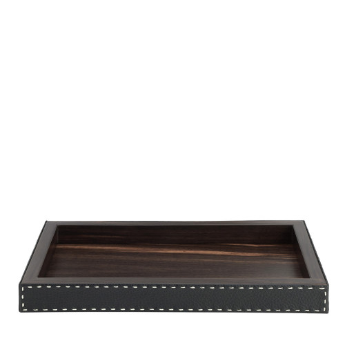 Berenice Rectangular Ebony & Leather Tray