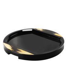 Gillo Round Black Tray with Horn Inlays