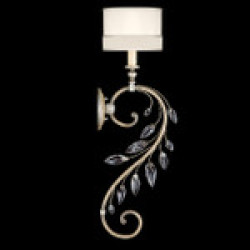 -Antique Taupe with Silver Leaf Accents w/White Fabric Shade 