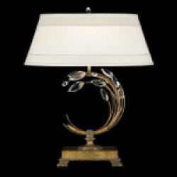 .Antique Warm Gold Leaf w/Champagne Fabric Shade 