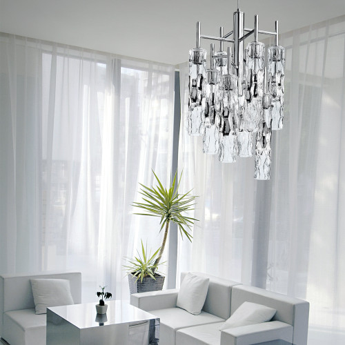 Bamboo Chrome Frame Glass Chandelier