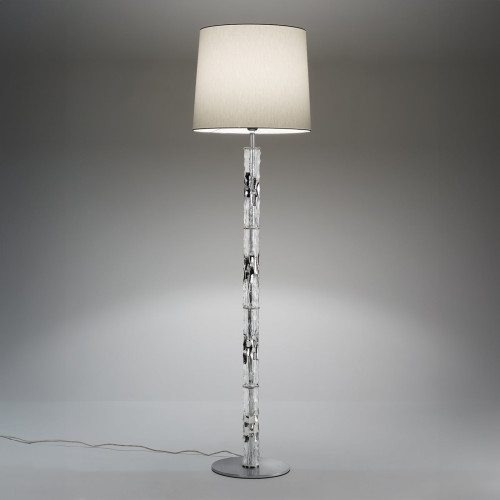 Bamboo Cromo Floor Lamp with Gray Shade