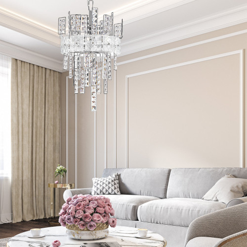 Crystalline Silver Frame Transparent Crystal Chandelier