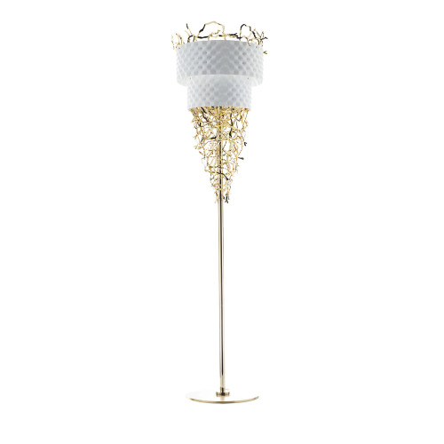 Groovy White Velvet and Light Gold Floor Lamp