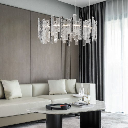 Artic Chandelier with metal frame and clear pulegoso and hammered glass