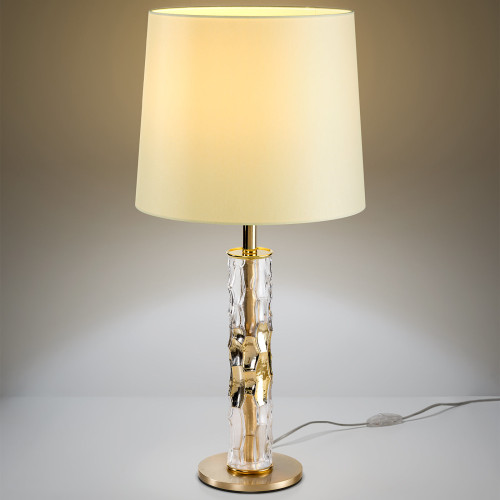 Bamboo Gold Glass Table Lamp with Ivory Shade