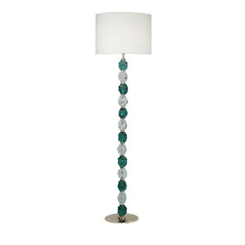 Charme Aquamarine and Clear Glass Floor Lamp with Ivory Shade