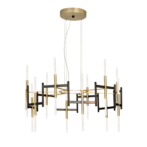 Ekle Burnished Corten Metal and Brushed Gold Chandelier
