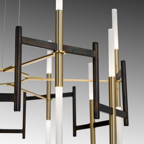 Ekle Burnished Corten Metal and Brushed Gold Chandelier