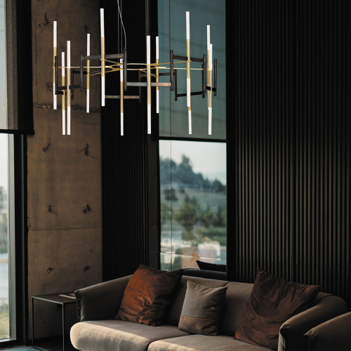 Ekle Burnished Corten Metal and Brushed Gold Chandelier