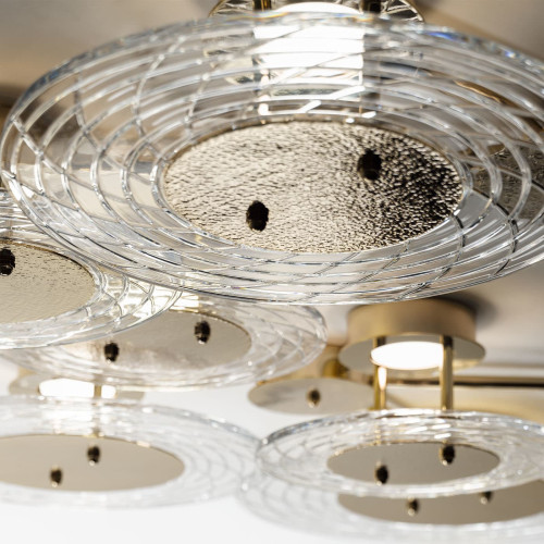 Crystal Hammered Metal 10-lights Ceiling Lamp