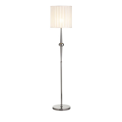 Silver Finish Brass With White Fabric Lampshade Floor Lamp