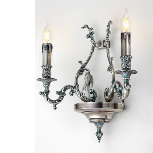 Bird 2-Light Blue-Silvery Sconce
