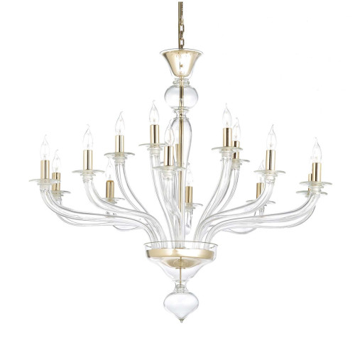 Clear 15-Light Murano Glass Chandelier