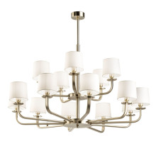Elegant brushed gold metal & white fabric lampshades Chandelier