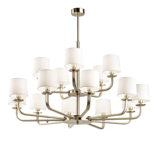 Elegant brushed gold metal & white fabric lampshades Chandelier