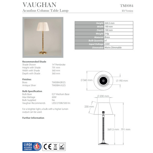 Acanthus Column Table Lamp TM0084
