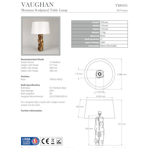 Montana Sculptural Table Lamp TM0031.BR